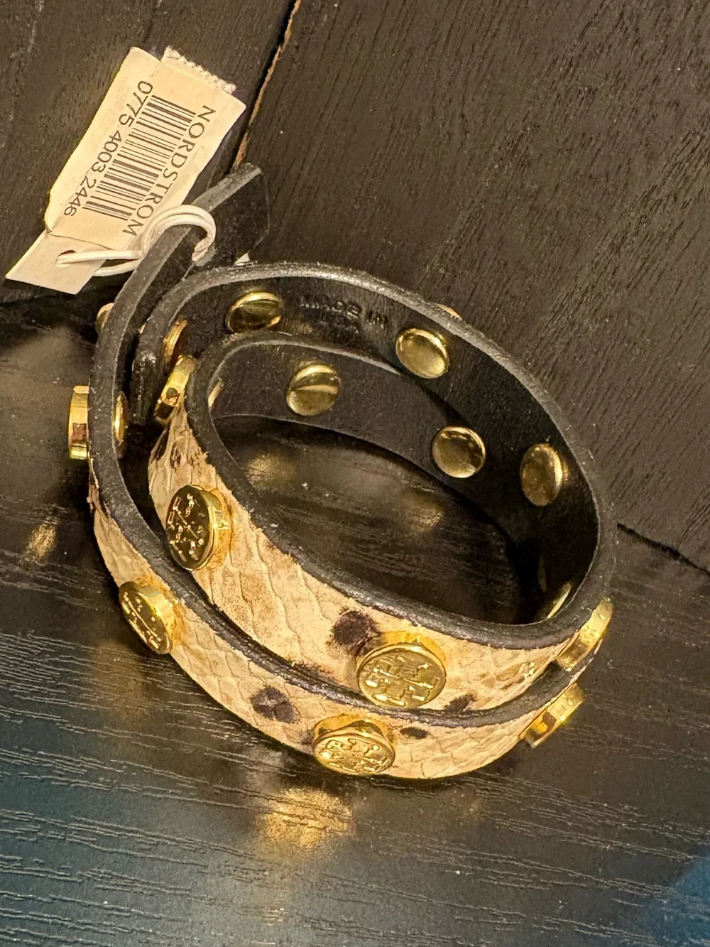 tory Burch, rap bracelet snake skin embossed 15 inches cream black new net